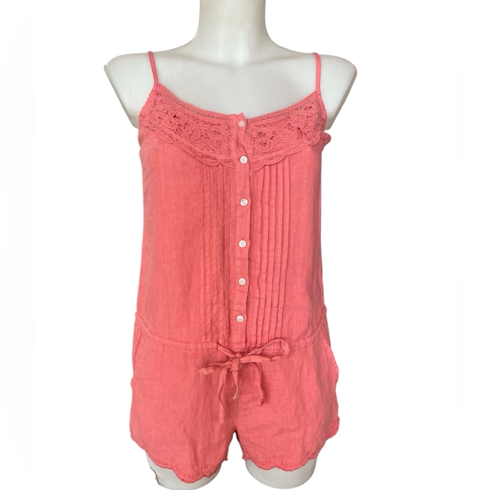 Guess Coral Reef Sleeveless Romper 100% Linen XS NWT